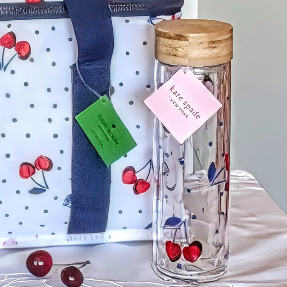 Kate Spade Vintage 🍒 Cherry Dot Lg Cooler, Lunch Tote & Matching Glass Tumbler - Picture 5 of 8
